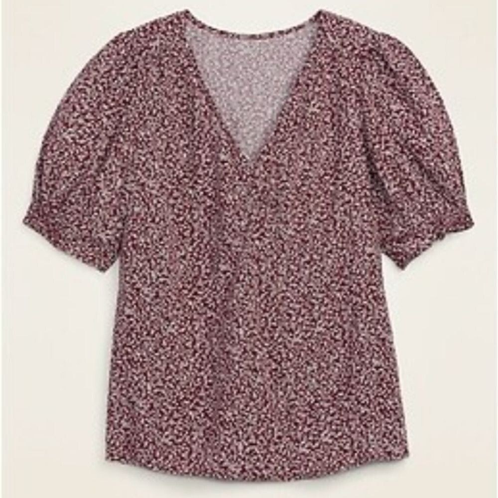 Old Navy Maroon Patterned Blouse Medium Womens Shirt Top Casual Office Tshirt